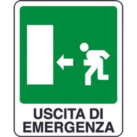 Panneau sortie de secours gauche - 250x310 mm Panneau de sécurité UNI EN ISO 7010