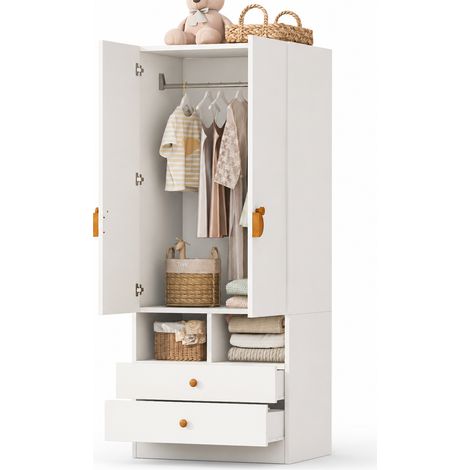 CHICFURN Armoire penderie 70 x 50 x 170 cm en MDF blanc avec 2 tiroirs et rangements (1/5)