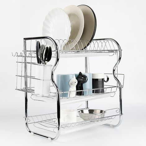 Égouttoir a Vaisselle Avec Plateau Inox Save Space Porte-Tasse Vert 3 Étages (1/5)