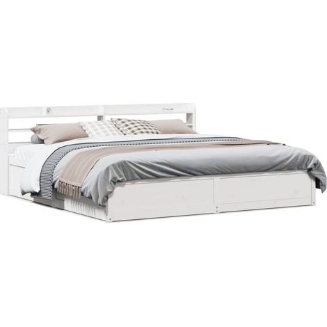 Bed Frame with Headboard White 200x200 cm Solid Wood Pine vidaXL (1/5)
