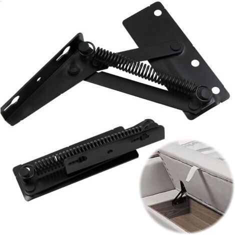 Lot de 2 charnières à ressort - Supports de rabat pour portes de placard, canapés-lits pliants, accessoires de meubles, meubles de rangement, noir (1/5)