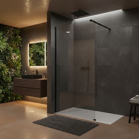 Paroi de douche italienne Clear - 100 x 195 cm - Noir - LINEA (1/5)