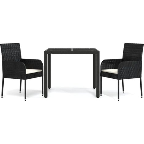 Maison Exclusive - 3-tlg. Garten-Essgruppe mit Kissen Schwarz Pol