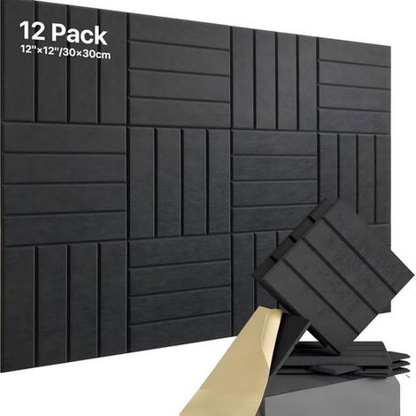 Paneles de fieltro，12 piezas，30300,9 cm，Paneles de fieltro fonoaislantes，Paneles fonoabsorbentes，Adhesivos de pared autoadhesivos (1/5)