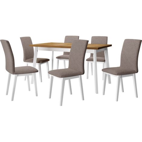 Conjunto de mesas y sillas para comedor Victorville 322, Blanco, 75x80x140cm, Diámetro: 0, Número de asientos: 6, Estilo: Contemporary