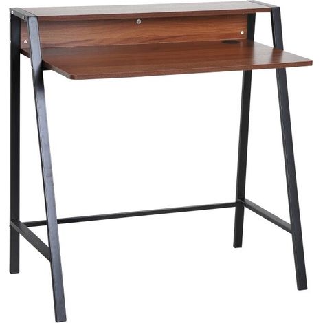 Bureau secrétaire informatique 84x45x85 cm style néo-rétro avec étagère coloris noyer noir pour un espace moderne (1/5)