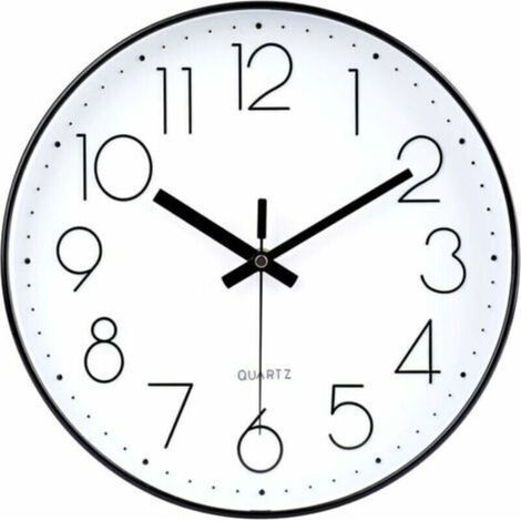 Horloge Noir 30cm Horloge Murale Moderne Silencieuse Non Tic Tac À Quartz À Piles Décoratif Horloge Murale Ronde pour Bureau Salle De Classe École - Le noir (1/5)