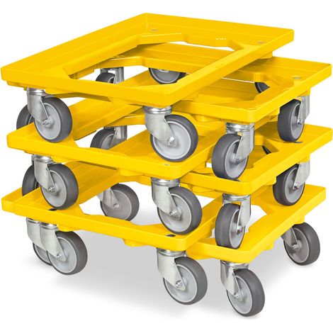 BRB Lot de 6 trottinettes de transport pour conteneurs 600 x 400 mm, capacité de charge 250 kg, jaude (1/3)