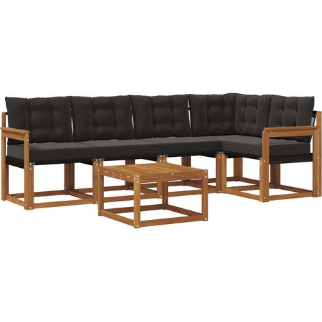 Outdoor Sofa Set with Cushion 6 pcs Natural and Black vidaXL