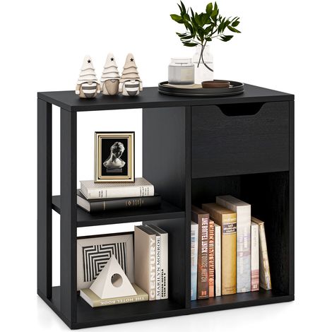 Table d'appoint à 3 Niveaux, 3 Cubes avec Tiroir, Etagères avec Tiroir Coulissant, Meuble de Rangement 60 x 30 x 53 cm, pour Bureau, Salon, Noir (1/5)