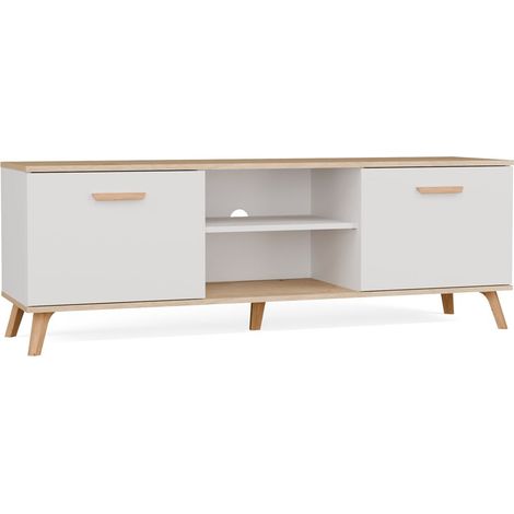 OLYMPO 150 - Mobile TV, 2 portes, 4 étagères - 150x52x40 cm - BLANC / CHÊNE ARTISAN (1/5)