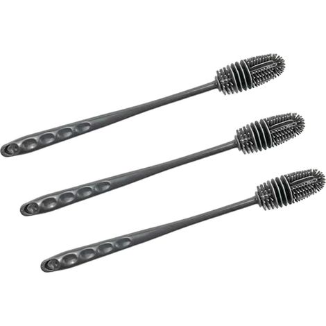 Set di 3 spazzole per bottiglie in silicone - Spazzola per la pulizia con manico lungo - Adatta per bottiglie, borracce termiche, vasi e bicchieri (grigio)