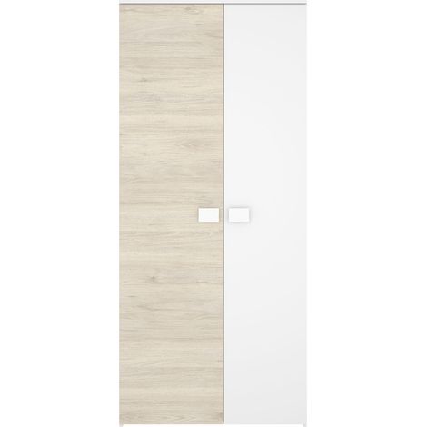 Ensemble de lit adulte + table de nuit + meuble de bureau + armoire blanc, chêne naturel (1/4)