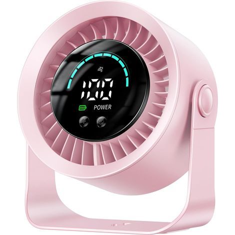 Small portable desk fan with LED display, personal cooling fan suitable for the office (pink) (1/4)