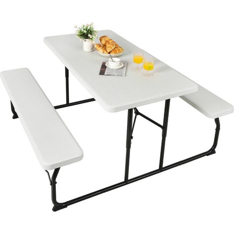 Campingtisch set klappbarer picknicktisch mit banken wei
