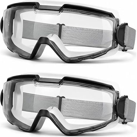 2 paires de lunettes de protection anti - buée avec bandeau réglable pour bricolage, travail, laboratoire et porteurs de lunettes (noir, 18  10cm) (1/5)