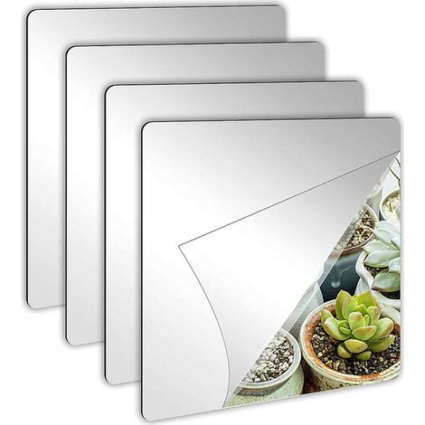 Lot de 4 Miroir, 15x15 cm, Acrylique, Flexible, Adhésif, Pour Mur, Salle de bain, Salon(Q3 : Nouveaux produits pour le mois d'août) (1/5)