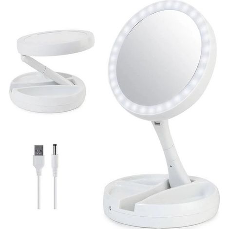 134006 Espejo cosmético 16 cm Zoom doble cara 1X y 10X para maquillaje luces LED