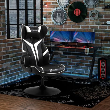Fauteuil gamer chaise de jeu gaming pivotante ergonomique hauteur réglable accoudoirs revelables coussin têtière inclus