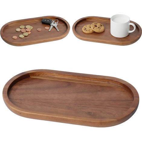 1 Plateau Bois Acacia, Organiseur Ovale Cuisine Salle De Bain, 26x14cm, Accessoire Décoratif (1/5)