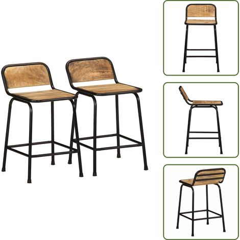 vidaXL Tabourets de bar lot de 2 pcs bois massif manguier brut (1/5)