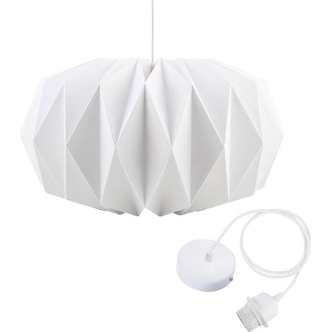 Lampenschirm aus Papier mit Kabel, E27 Origami-Pendelleuchte, Papierkugel, Ø 43 cm, für Wohnungen, Cafés, Studios oder kreative nordisch-minimalistische DIY-Projekte