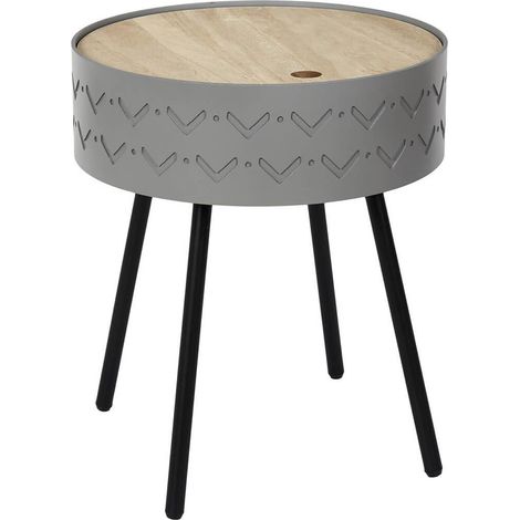 LILY - Table Coffre Grise Plateau Aspect Bois (1/5)