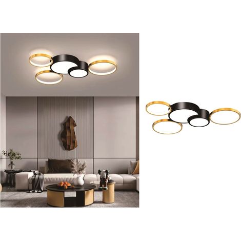 Plafoniera led 48w 5 cerchi oro nero lampada da soffitto design moderno luce per camera soggiorno cucina Naturale (1/3)