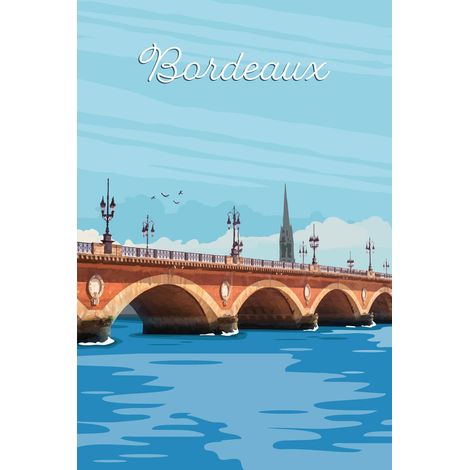 Tableau sur toile illustration pont de pierre Bordeaux 30x45 cm - Impression sur Toile Murale Décorative - Image imprimée en HD sur Toile - Toile sur Châssis en Bois FSC - Fabriqué en France (1/5)