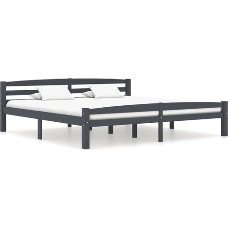 Cadre De Lit Moderne: King Size - Lit Double - Gris foncé Bois de pin massif 200x200 cm Chic-634571 (1/5)