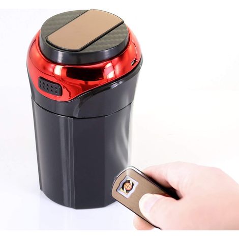 Cendrier de voiture portable avec briquet sans fumée rechargeable USB lumière LED bleue et couvercle amovible pour voiture et extérieur (1/5)