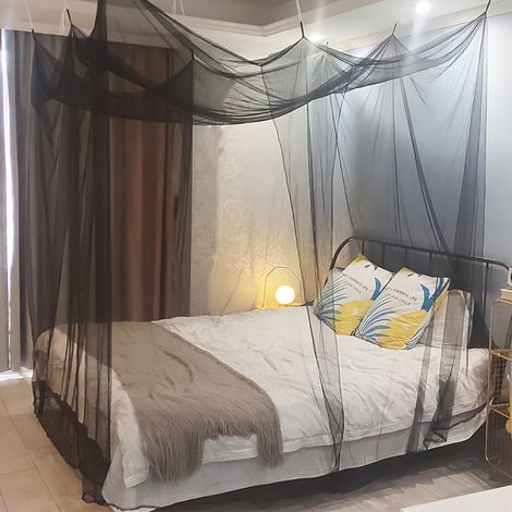 Moustiquaire de lit 240 x 210 x 190 cm, 2 places, rectangulaire, maille fine et résistante – pour la maison et le camping, noire (1/5)