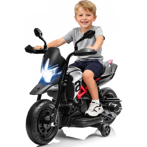 Kids Electric Motorcycle With LED Headlight, Bluetooth Music & Anti-Slip Tires, Safe Low-Speed 6V Motor, Detachable Training Wheels & Front, For 3+ Years Old(Gray) (1/5)