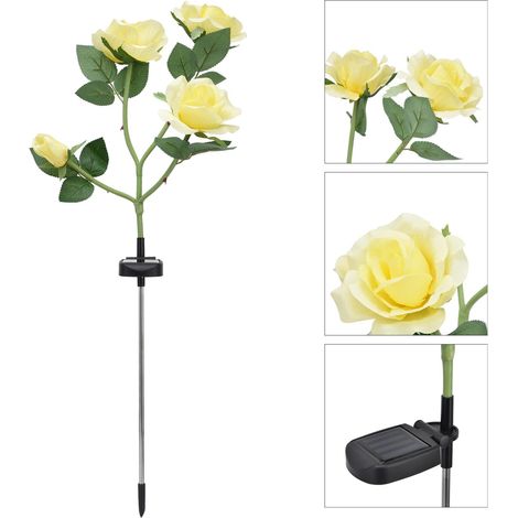 Rosa Solarleuchte, 4-flammig, IP65 wasserdicht, dekorative LED-Blumen-Landschaftslampe für Garten oder Hof (gelbes Licht) (1/5)