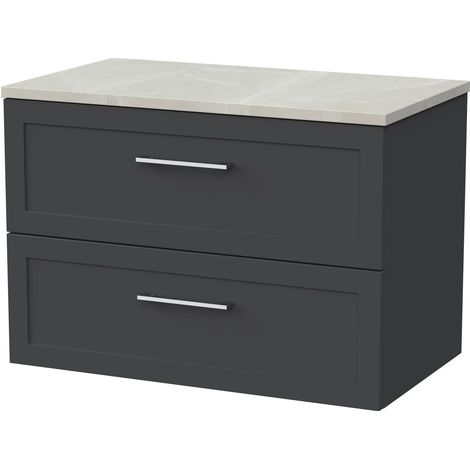 Stonnall Traditional Wall Hung 2 Drawers Vanity Unit with Marble Plaster Laminate Worktop, 800mm, Dark Grey