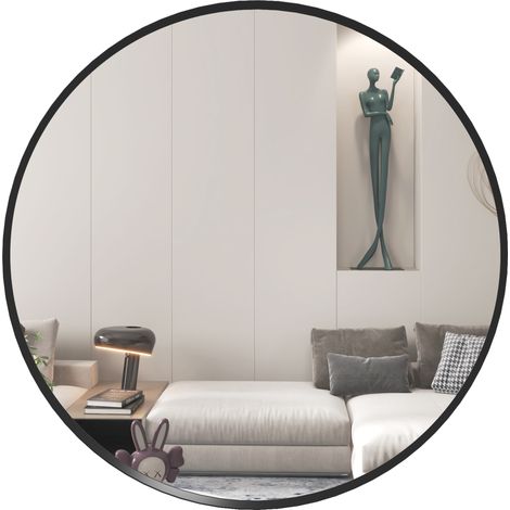 61cm Black Round Decorative Wall Mirror for Bedroom and Living Room, Modern Bathroom Home Decor Accessory