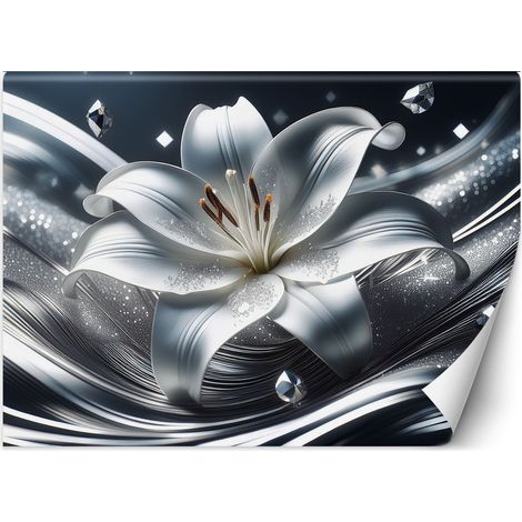 Papier peint Fleur de lys argentée 100x70 (1/5)