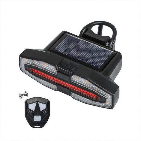 Solarbetriebenes Fahrradrücklicht mit Blinkern, USB-Aufladung und drahtloser Fernbedienung. (1/5)