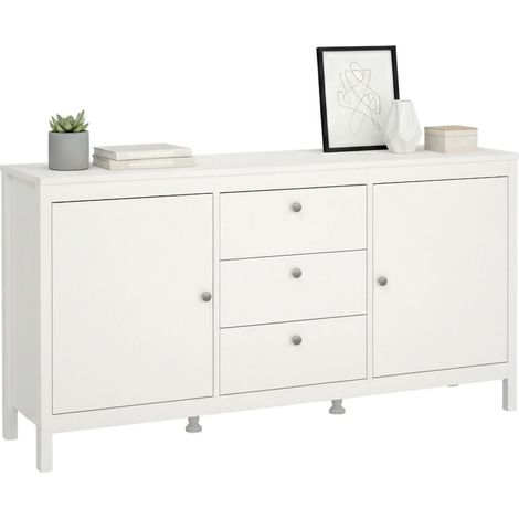 Dmora - Kommode Lisiane, Wohnzimmerbuffet, Wohnzimmer-Sideboard, Moderne Küchen-Speisekammer, 151x38 h80 cm, Weiß