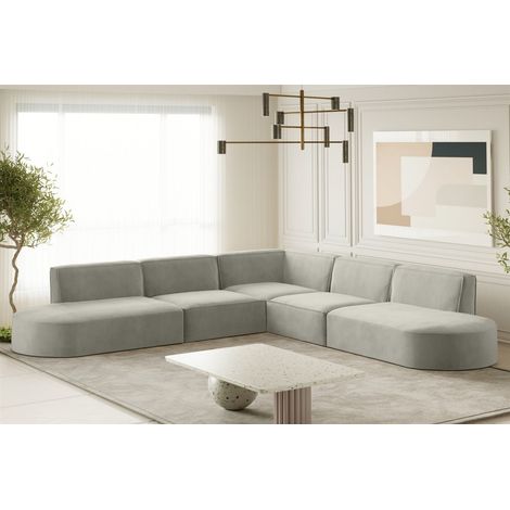 Ecksofa Designersofa PALMA Stoff Noel Hellgrau Seite Universal (1/2)
