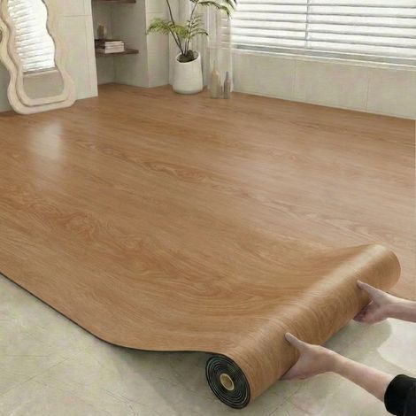 Self-adhesive wood grain vinyl roll flooring, 40cm wide x 5m long, waterproof and wear-resistant, suitable for any room, DIY flooring installation. (1/5)