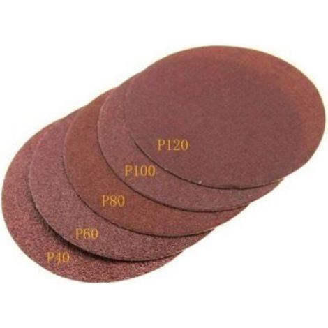 Disques abrasifs 150 mm avec support auto-agrippant pour ponceuse, sans trous, 40/60/80/100/120, grain assorti, lot de 50 pièces, (1/3)