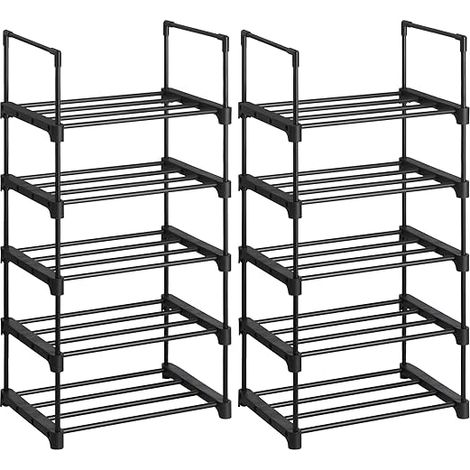 Songmics – Étagères à chaussures empilables 5 niveaux – Rangement métal noir peu encombrant – Dimensions 45x30x89,5cm – Charge max 25kg (1/5)
