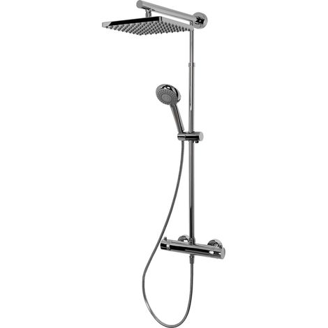Schulte – Colonne de douche thermostatique avec thermostat intégré – Pommeau carré orientable – Douchette à main ronde – Corps en laiton chromé