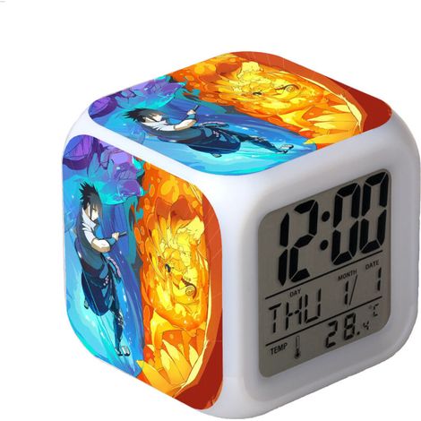 Naruto Digitalwecker (B), Quadratischer Wecker mit bunten Lichtern