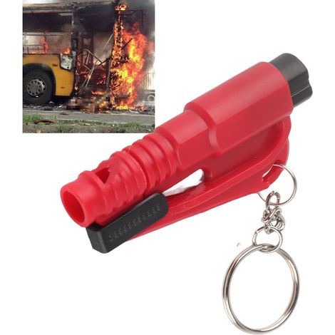 Marteau brise-vitre voiture 3-en-1 multifonction, outil d'urgence compact rouge pour briser vitre auto, sécurité véhicule, équipement de secours (1/5)
