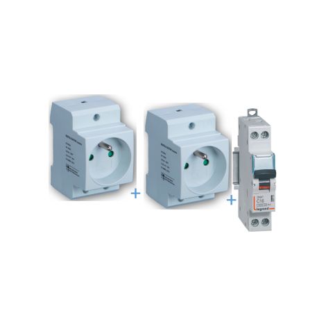 2 PC modulaire 2P+T 16A DIGITAL + disjoncteur 16A - Ru00e9f. : 04562x2 + 406774