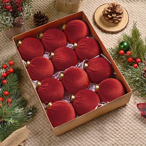 Boule De Noel En Velours - 80 mm - Vert Sauge - Décoration Pour Arbre De Noël Intérieur - Lot De 12 (1/5)