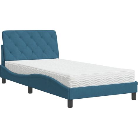 Lit simple,Lit adulte,Lit avec matelas bleu 100x200 cm velours CFW42915 (1/5)