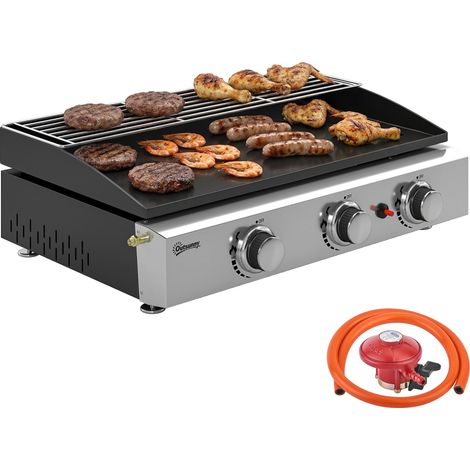 Outsunny 3 Burner Grill Griddle, Tabletop Gas BBQ with Grease Cup, Black (1/5)